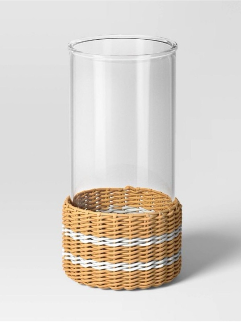 Threshold w/Studio McGee 12"x6.3" Pillar Glass & Rattan Lantern Candle Holder